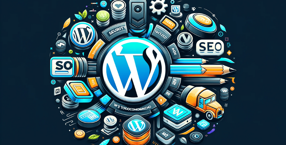 A visually engaging and informative illustration representing the best plugins for WordPress. The image should depict various plugin icons like Yoast SEO, Wordfence, W3 Total Cache, WooCommerce, and Elementor, arranged creatively around a central WordPress logo. The design should convey the enhancement of a WordPress site with these plugins, showing a blend of security, speed, SEO, and e-commerce functionalities. The overall aesthetic should be modern and tech-oriented, reflecting the dynamic and powerful capabilities these plugins bring to WordPress websites.