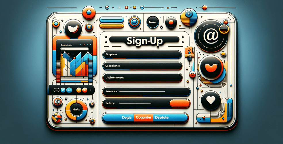 A visually appealing and functional sign-up page design, showcasing a clean and modern layout with engaging elements like colorful buttons, user-friendly forms, and clear calls-to-action. The image should reflect a perfect balance between aesthetics and usability, highlighting key features like simplicity, brand consistency, and user engagement, suitable for a digital platform or website sign-up page. The overall tone should be professional and inviting.