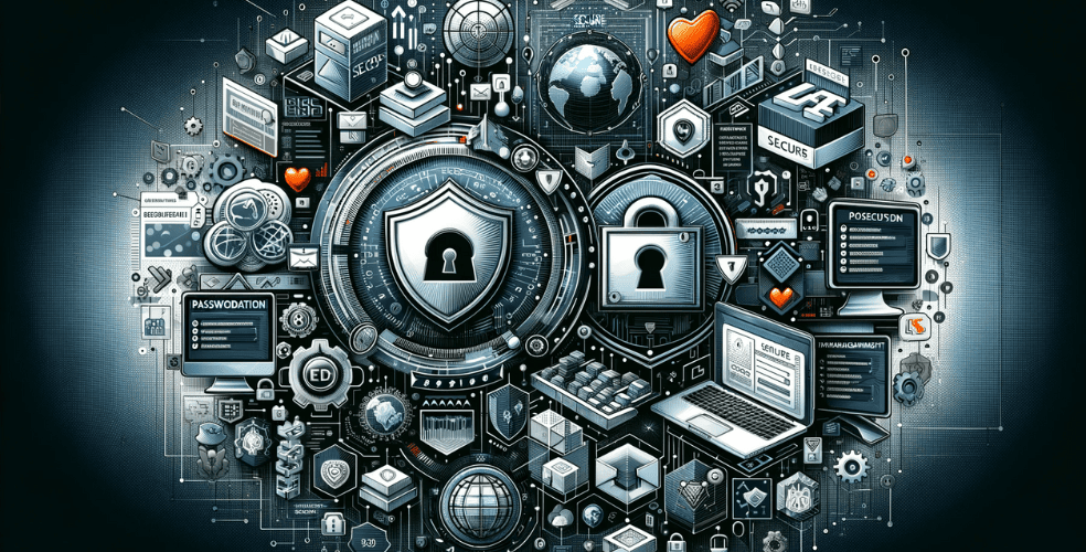 Un'illustrazione dettagliata e informativa che mette in risalto il tema della sicurezza dei siti web. L'immagine dovrebbe rappresentare visivamente gli aspetti chiave della sicurezza web come il simbolo di un lucchetto sicuro, uno scudo, una crittografia digitale e un firewall. Incorpora elementi come protocolli HTTPS sicuri, gestione delle password e simboli di protezione dei dati. Il design dovrebbe trasmettere un forte senso di sicurezza e protezione, sottolineando l’importanza di proteggere un sito Web e i dati degli utenti dalle minacce informatiche. L'estetica generale dovrebbe essere moderna e tecnologica, riflettendo la natura avanzata delle misure di sicurezza web.