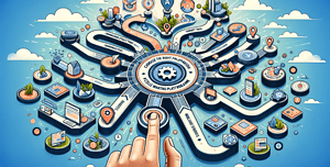 A creative and informative illustration depicting the concept of choosing the right affiliate marketing platform. The image should feature a visual metaphor of different paths leading to various platforms, symbolizing the selection process. Each path can include elements like commission structures, market niches, and digital marketing tools. The overall design should communicate the idea of making a thoughtful and informed decision in the complex world of affiliate marketing, with a blend of business and technological themes.