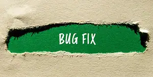 Banner orizzontale con carta color sabbia strappata che lascia intravedere uno sfondo verde brillante con la scritta “BUG FIX” in font brush bianco; concetto di correzione bug, patch software, manutenzione e release note per progetti digitali.